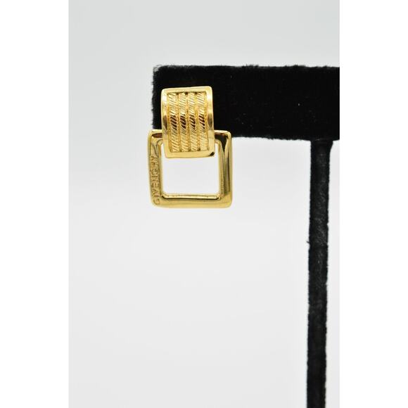 Givenchy Vintage Logo Earrings Gold Belt Buckle Dangle Square Runway Signed BinH - Picture 5 of 9